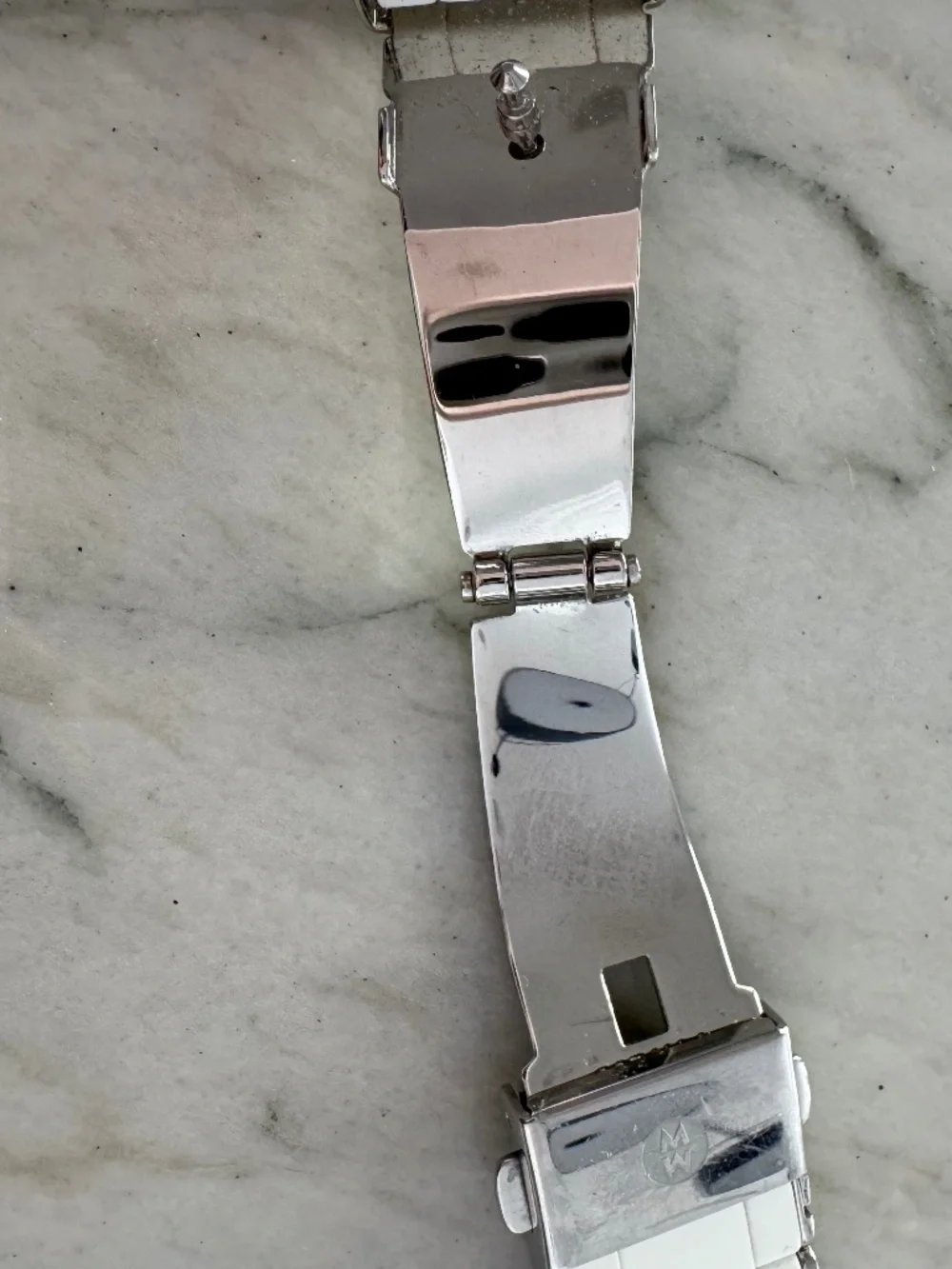 EUC Michele White and Silver-Tone Link Apple Watch band
